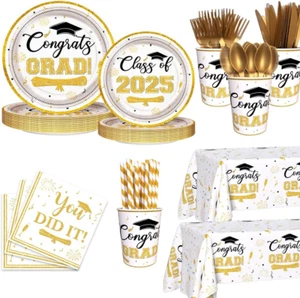 194 Pcs Graduation Decorations White Gold Congrats Grad Party Supplies Class of - Picture 1 of 12