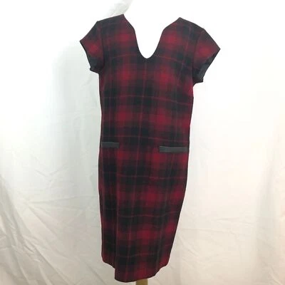NUEVO CON ETIQUETAS L.L. Vestido Vaina de Lana Tartán a Cuadros Rojo Frijol Negro Mangas Cortas Talla 4 Pequeño Foto 1 de 4