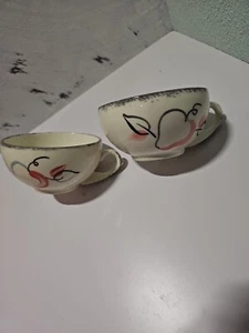 2 Blue Ridge Pottery Tea Cups Outline Apple - Picture 1 of 6