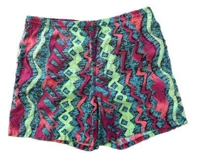 Vintage 90s Mervyns Surf Cheetah Board Shorts Medium Retro Neon Geometric - Image 1 of 4