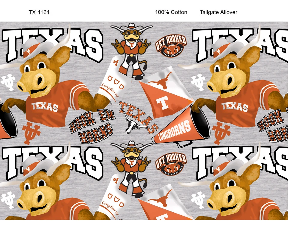 Texas Longhorns Cotton Fabric with Mascots on Heather Ground-By the Yard - Image 1 of 1