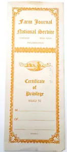 Documento en papel certificado de privilegio del Servicio Nacional Farm Journal sin usar - Imagen 1 de 3
