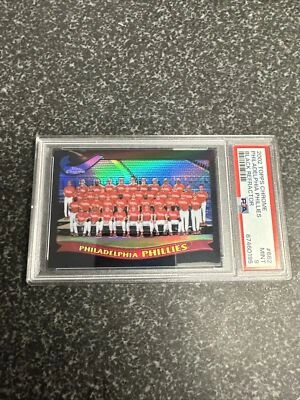 2002 Topps Chrome Black Refractor Phillies Team Photo PSA 9 Mint /50 Pop 1 - Image 1 of 4