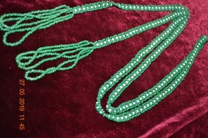 Hand Beaded Victorian Necklace - Green & White with Tassels - Picture 1 of 3