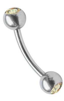 Seno Intimo Piercing Banana Curvo Barbell 1,6mm Con 4mm Zirconia Sfere Acciaio - Immagine 1 di 2