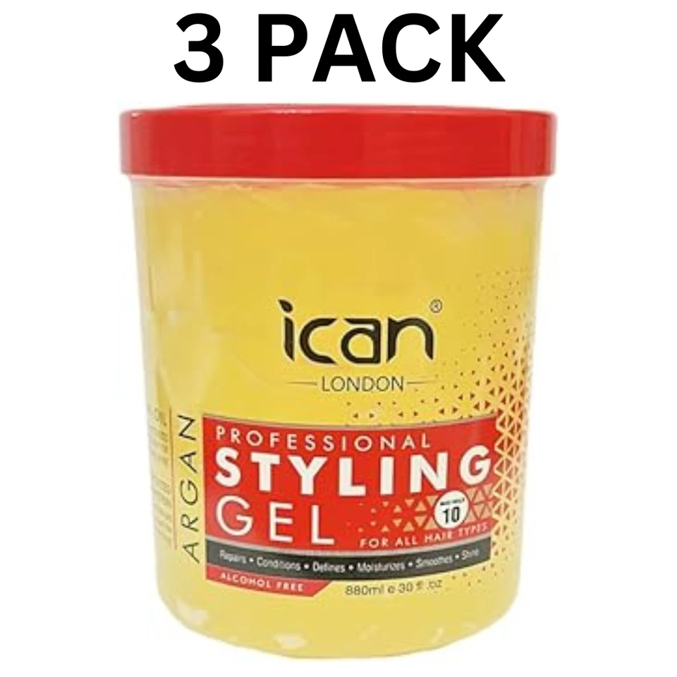 ICAN LONDON Ican Argan Oil Styling Gel, Green, All Day Hold, 880ML X3 (2640ml)