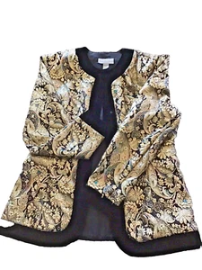 Vintage Jessica McClintock Size 14 Jacket Black Velvet Gold Brocade Evening USA - Picture 1 of 11
