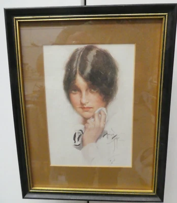 IMPRESIÓN DE RETRATO ART DECO HARRISON FISHER ENMARCADA DE UNA DAMA Foto 1 de 4