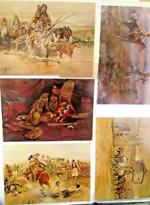 Ocho postales de Charles Marion Russell escenas nativas americanas occidentales sin publicar - Imagen 1 de 3