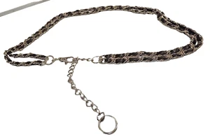 Faux Leather Belt Interlaced Chain Link Black & Silver Tone Womens Size 44"x 1" - Picture 1 of 3
