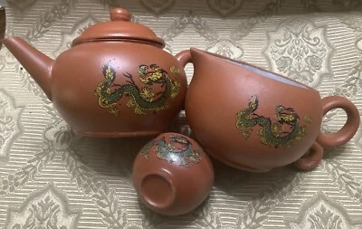 TETERA MINIATURA DRAGÓN cerámica china Yixing firmada - Juego de 3 piezas Foto 1 de 4