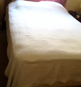 Manta cama vintage 100 % algodón tejido blanco aspecto encaje 104x95 hecha en EE. UU. - Imagen 1 de 9