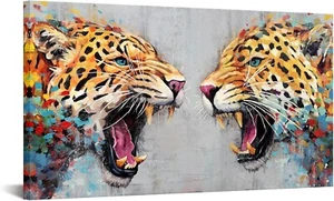 Leopard Couple Canvas Wall Art Panther Picture Colorful Animal Bedroom Living - Picture 1 of 3