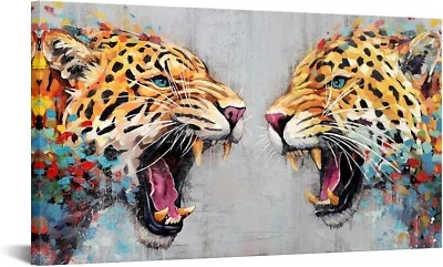 Quadro de parede casal leopardo lona arte pantera animal colorido quarto sala de estar - Imagem 1 de 3