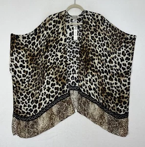 Chicos Leopard Ruana Kimono offene Strickjacke Tiermotiv Wickel Schal Einheitsgröße neu mit Etikett - Bild 1 von 10