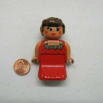 Lego Duplo Brunette Woman Lady Performer 2.5" Mini Figure Theater Long Red Dress - Image 1 of 3