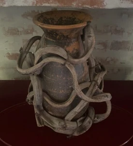 VINTAGE WABI SABI SCHIFF VASE IN REBEN VERPACKT SEHR EINZIGARTIG - Bild 1 von 8