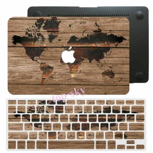Estuche rígido de goma con mapa del mundo de madera + cubierta de llave para nuevo Macbook Pro Air - Imagen 1 de 7