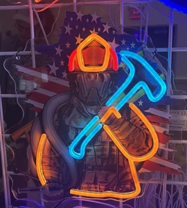 Fireman With Helmet Neon Sign for Wall Decor Decorations  Led Sign - Picture 1 of 4