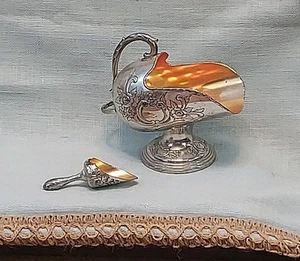 Vintage Silverplated Sugar Scuttle With Scoop Floral Design - Picture 1 of 16