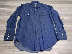 Vintage Wrangler Denim Pearl Snap Hemd Herren Größe Medium Western Dark Wash Blau - Bild 1 von 7