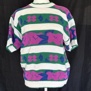 Vintage 80’s 90s Knit Sweater Floral Bold Retro Statement Oversized Funky Size M - Picture 1 of 9