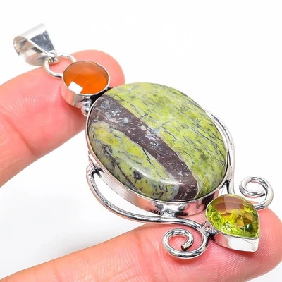 Ciondolo regalo in argento sterling 925 con pietra preziosa in pelle di... - Immagine 1 di 4