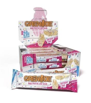 Grenade Protein Bars Birthday Cake, 12 x 60g, Low Sugar. BB 02/25