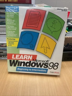 Learn Microsoft Windows 98/95 CD-ROM Tutorial Guide Book Compu Works SEALED New - Image 1 of 2