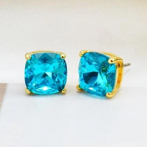 NWT Kate Spade Square Mini Stud Earrings $32 Green Blue Zircon - Picture 1 of 5