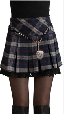 ChouYatou Size L Black Gray Plaid Wool Blend Lined Mini Skirt Academia NO BELT! - Image 1 of 4