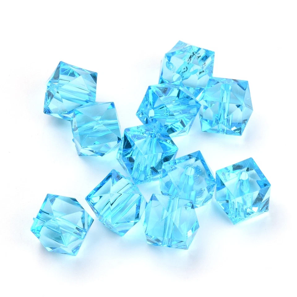 Cyan Acrylic Beads Faceted Cube 8mm Pack Of 100+ - Image 1 of 1