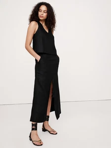 Banana Republic Black Linen Midi Skirt SIZE 12 #743518 NEW RETAIL $120 - Picture 1 of 3