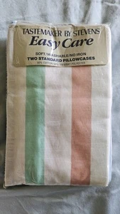 VTG NIP TASTEMAKER BY STEVENS COTTON-POLY PASTEL STRIPES STANDARD PILLOW CASES - Picture 1 of 4