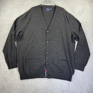 Polo Ralph Lauren Cardigan Sweater Mens XXL Tall Charcoal Washable Merino Wool - Picture 1 of 7
