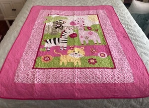 Baby Cot Quilted Bedcover / Playmat, Jungle Design, 100% Cotton - Picture 1 of 2