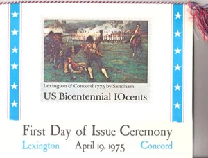 #1563 Programa de Ceremonia del Primer Día 10c Estampilla Lexington-Concord con FDC Lexington - Imagen 1 de 1