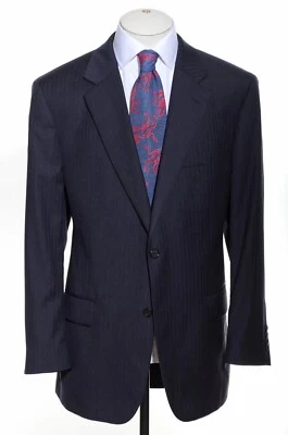 44R Jos A Bank Signature Navy Herringbone Worsted Wool Blazer Sport Coat Jacket - Image 1 of 4