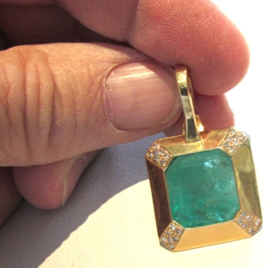 Custom Made 14k Gold Large Emerald & Diamond Pendant / Pearl Enhancer MAKE OFFER - Изображение 1 из 4