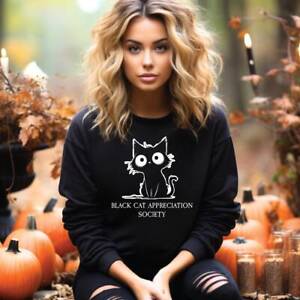 Black Cat Appreciation Society Sweatshirt JH030 Autumn Sweater Jumper Halloween