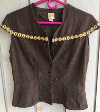 Womens Blouse 1960s Small Latin America Guatemala Brown woven Embroidered Linen