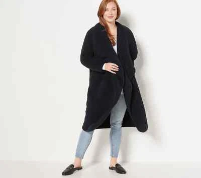 G.I.L.I. Cárdigan largo en cascada Sherpa en negro talla S A461116 Foto 1 de 2