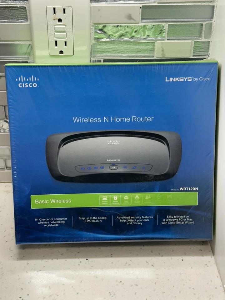 Linksys Wireless-N Home Router Cisco Model WRT120N 2.4 GHz Four Port New SEALED - Image 1 of 4