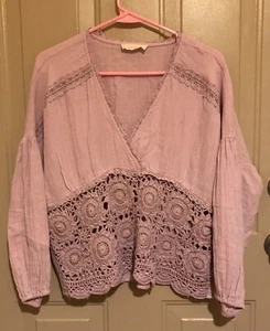 Lucky Brand Women's 3/4 Sleeve Shirt Pink Size M NEW - Picture 1 of 5