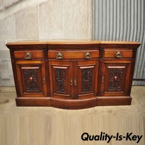 Antique French Renaissance Art Nouveau Mahogany Bowed Front Buffet Sideboard Cover