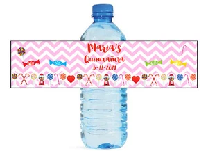 Candyland Themed Water Bottle Labels Weddings Birthday Engagement Party Sweet 16 - Picture 1 of 5