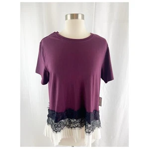 LAUNDRY By Shelly Segal Women's Top Shirt Medium Ruffle Hem Crochet Maroon - Picture 1 of 9