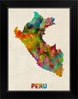 Peru Watercolor Map Black Framed Wall Art Print, Map Home Decor
