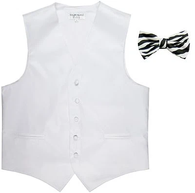 New Men's Formal Vest Tuxedo Waistcoat White with ZEBRA Bowtie wedding prom - Image 1 of 4