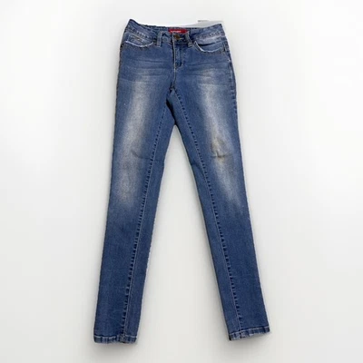 YMI WannBettaButt Jeans Womens Teens 3 Blue Mid Rise Faded Frayed Stained 24x28 - Image 1 of 4